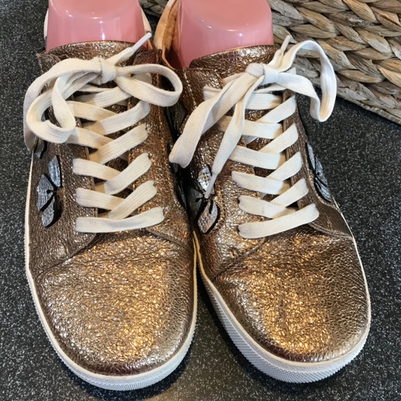 Vince Camuto Leather Claudia Gold and Silver Lace-up Metallic Sneakers - Picture 13 of 15